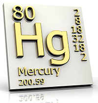 Quecksilber | Englisch: Mercury, wie auch im Englischen der Gott Merkur bezeichnet wird. Merkur ist der Gott der Händler und der Reisenden, aber auch der Gott des Handels und des Profits. In den amerikanischen Amalgamkriegen ging es ja um eine preiswerte Alternative zu Gold, die den Gewinn zu erhöhen versprach. In der Astrologie ist dem Gott (Prinzip) Merkur das Element Luft zugeordnet. Quecksilber verdunstet langsam an der Luft, wird also auch über die Einatmung aufgenommen. Quecksilber